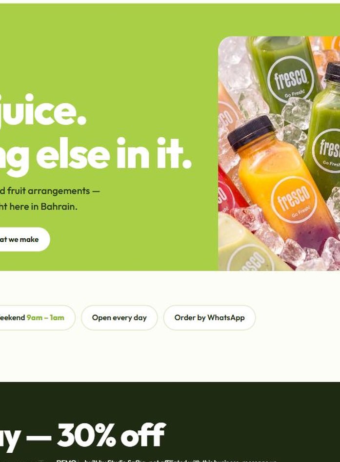 Fresco Juice Bar Bahrain website built by Studio Safha
