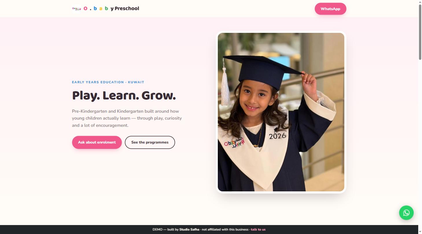O.baby Preschool Kuwait website built by Studio Safha